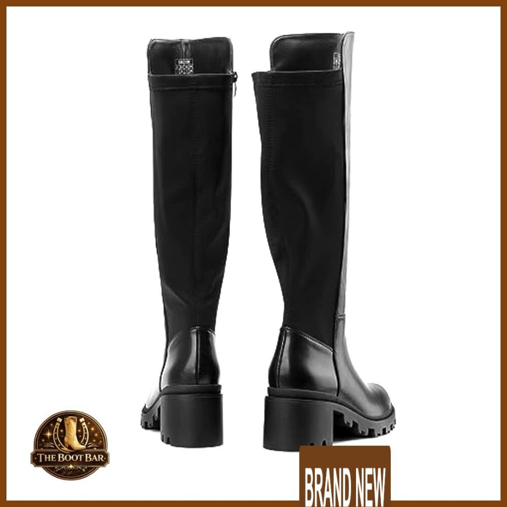 Knee High Platform Boots Stretch Round Toe Chunky Y2K Retro Chic Everyday - Picture 4 of 7